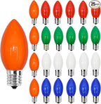 25 Pack C9 Multicolor Christmas Light Bulbs, C9 Multicolor Replacement Bulbs for Outdoor Patio Christmas String Lights, 7W Incandescent Night Light Bulbs, C9/E17 Intermediate Base Bulb,120V 7W bulb