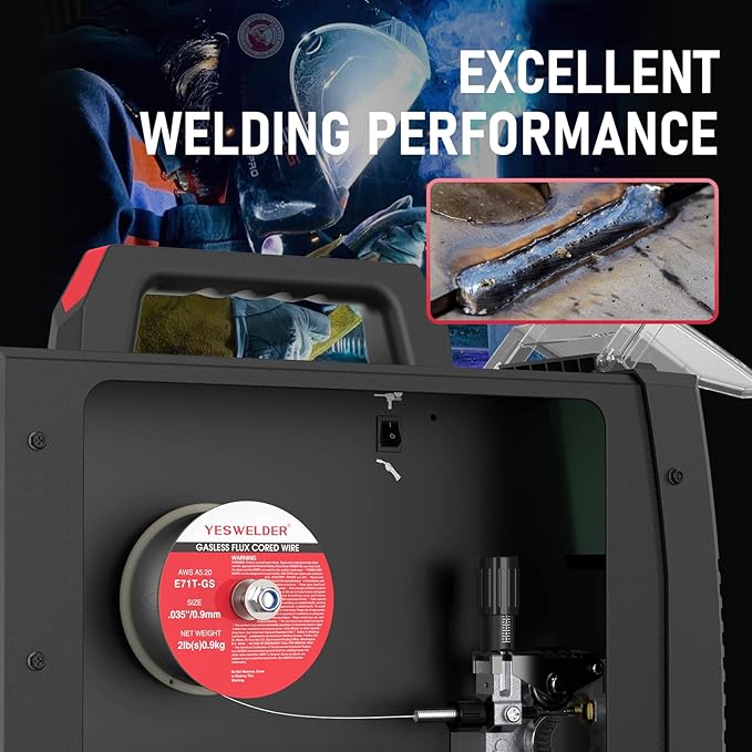 YESWELDER Flux Core Gasless MIG Wire, E71T-GS Mild Carbon Steel .035-Inch Diameter 2-Pound, Strong ABS Plastic Spool Welding Wire