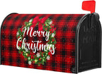 Kawani Merry Christmas Mailbox Covers Magnetic Standard Size 25.5x21 Inch Winter Christmas Wreath Red Black Buffalo Plaid Mailbox Cover Xmas Holiday Wraps Post Box Cover for Garden Yard Decor
