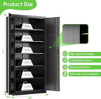 Metal Storage Cabinets with 2 Doors and 5 Adjustable Shelves, 71" H Lockable Garage Storage Cabinet with Pegboard and Hooks, File Cabinet with Lock for Office, Home, Garage, Black