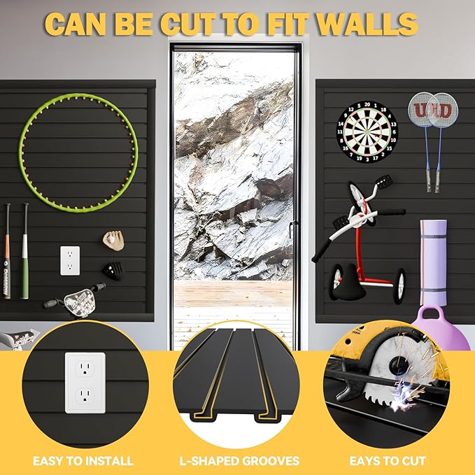 RORA Slat Wall Paneling Garage Slat Wall Storage Systems 4x8 ft Slatwall Black Heavy Duty Satwall for Tool Organization ,Pvc SlatWall Panels,Fits for Storage and Display