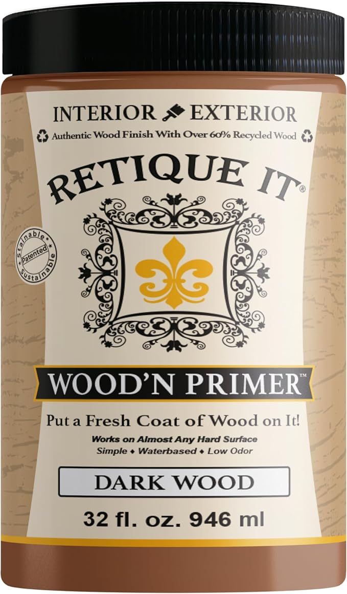 Retique It Wood'n Primer - Paint it then stain it - Stainable Wood Fiber Paint (Dark Wood, Large)