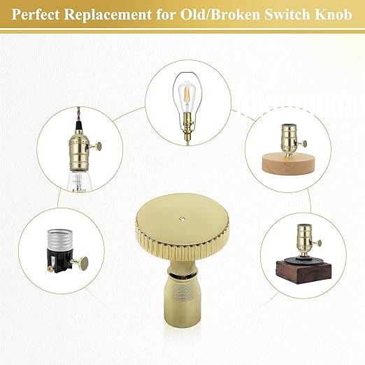 DiCUNO Lamp Turn On/Off Switch Knobs Replacement, Metal Lamp Switch Knob for Universal Light Socket, Standard Size, Champagne Gold, 4 Packs