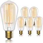 Vintage Edison Incandescent Light Bulbs - 6-Pack 60W, E26/E27, Dimmable 2100K Antique Filament Lamp - ST64 Squirrel Design for Indoor & Outdoor Use