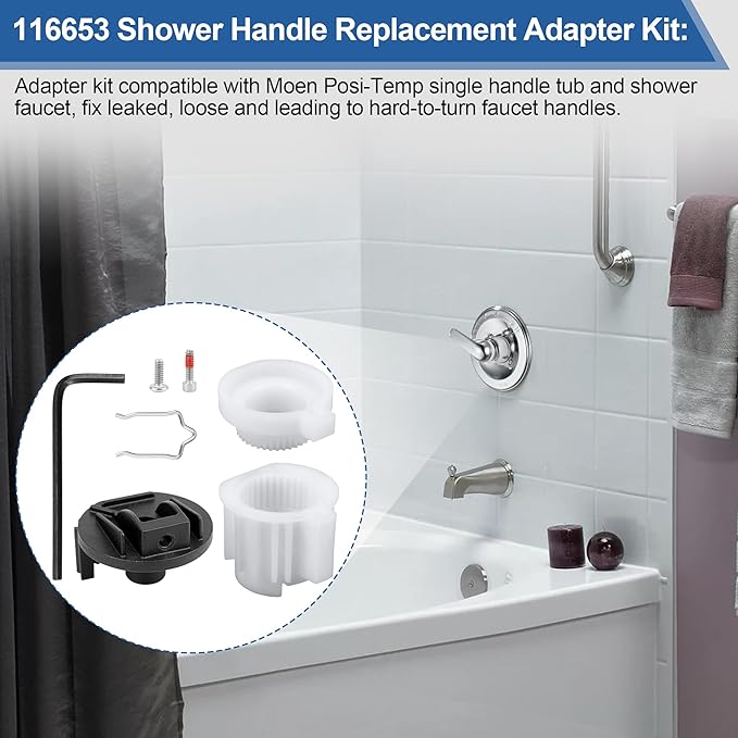116653 Shower Faucet Handle Adapter Kit Replacement for Moen Posi-Temp Handles, Replacement Parts Compatible with Moen Single Handle Tub/Shower Faucet Valve Cartridge