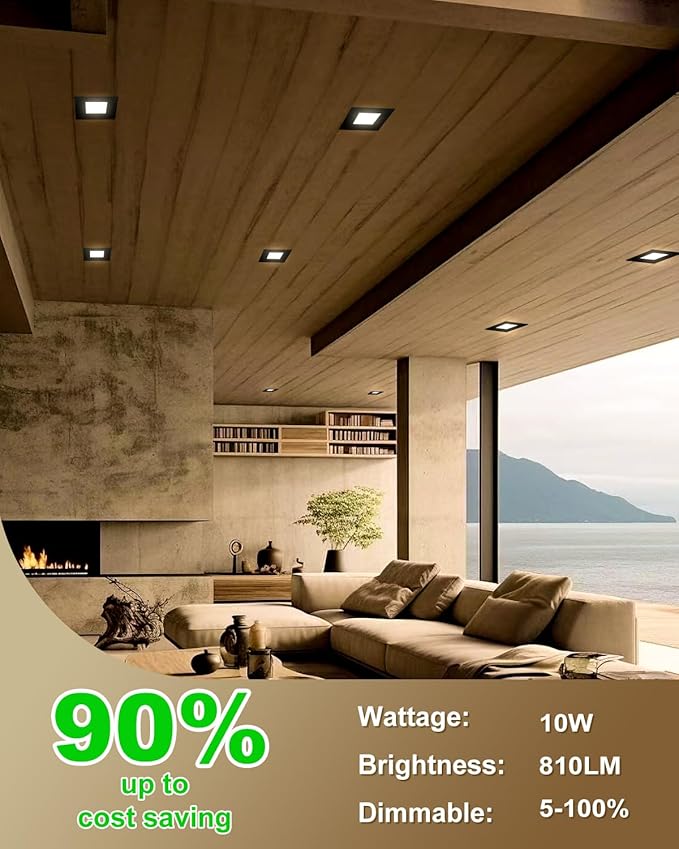zouzai Square Led Recessed Lighting,5CCT Ultra Thin Square Led Ceiling Light with Junction Box,CRI90,2700K-5000K Selectable,Dimmable Canless Downlight,ETL and Energy Star (Black【12 Pack】, 4 Inch)