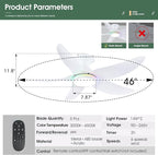 46" Ceiling Fans with Lights Remote/APP Control, Low Profile Ceiling Fans with Dimmable White Colors+Ring RGB Lights, 6 Speeds 5 Reversible Curved Blades for Kids Room Bedroom Living Room Bar, White