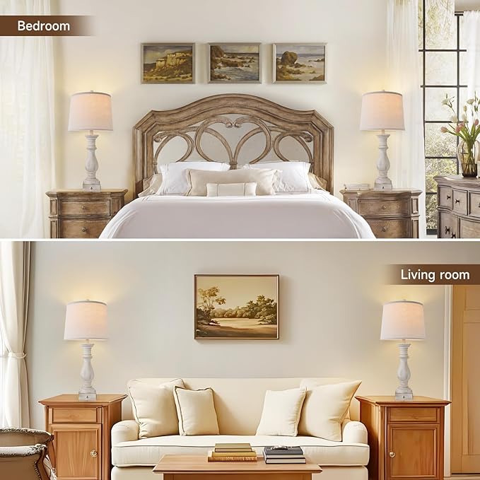 Table Lamps Set of 2 Vintage Night Stand Light Touch Dimmable Desk Lamp Farmhouse Resin Lamp,Bedside Lamps with USB Ports and Outlets Lamps,for Bedroom,Living Room,Office,Dining Room,End Table,Reading