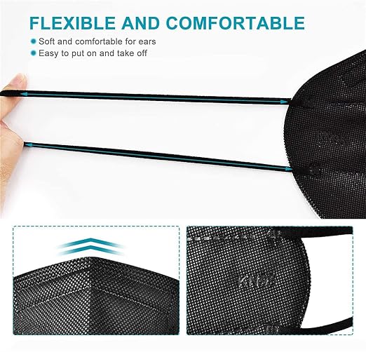 LEMENT 25pcs KN95 Face Mask Black 5 Layer Cup Dust Safety Masks Filter Efficiency≥95% Breathable Elastic Ear Loops Black Masks