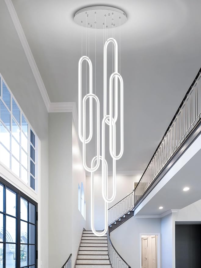 Flashing God H138 Modern Chandelier 6-Rings Large Chandelier for High Ceiling Led Dimmable Ring Pendant Lighting Chrome Contemporary Chandeliers for Villa Foyer Entrance Living Room