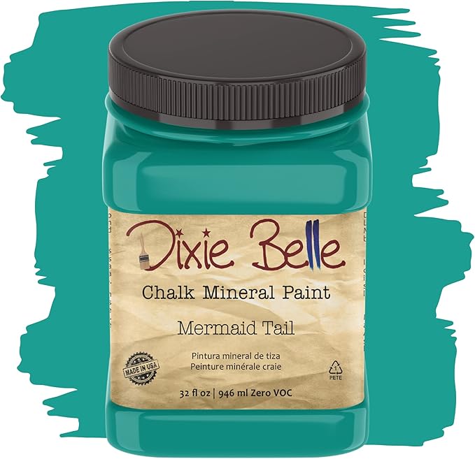 Dixie Belle Paint Company Chalk Finish Furniture Paint - Mermaid Tail (32oz) - Matte Aqua Green Chic Chalk Mineral DIY Furniture Paint