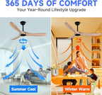 52" Wood Ceiling Fan with Remote Control, 3 blade Ceiling Fan without Lights for Indoor/Outdoor - Modern Design, Powerful Airflow, Silent Operation