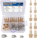 KOOTANS 32PCS Brass Hose Barb Fittings Barb to NPT Male Thread Adapter Kit 3/16" 1/4" 5/16" 3/8" 1/2" Barbed Air Hose Fittings with 46pcs Pipe Clamps for Water Fuel Air Line Connector Fitting