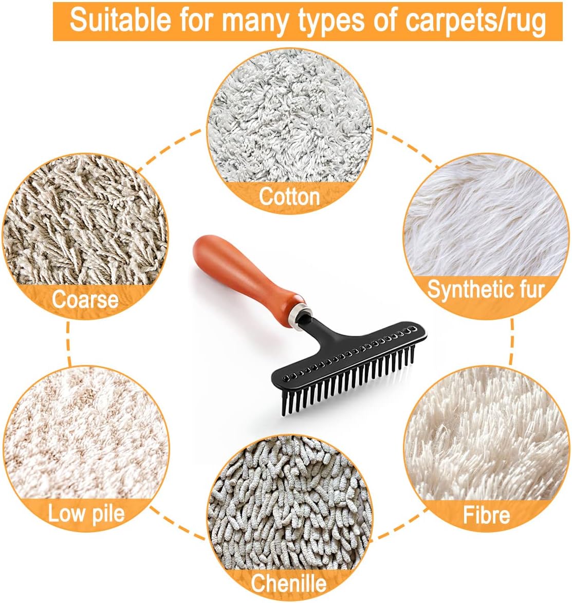 Hand Held Carpet Rake, Making Carpets Fluffy Again, Clean Hair, Let Carpet Restore Softness (Iron, Black)