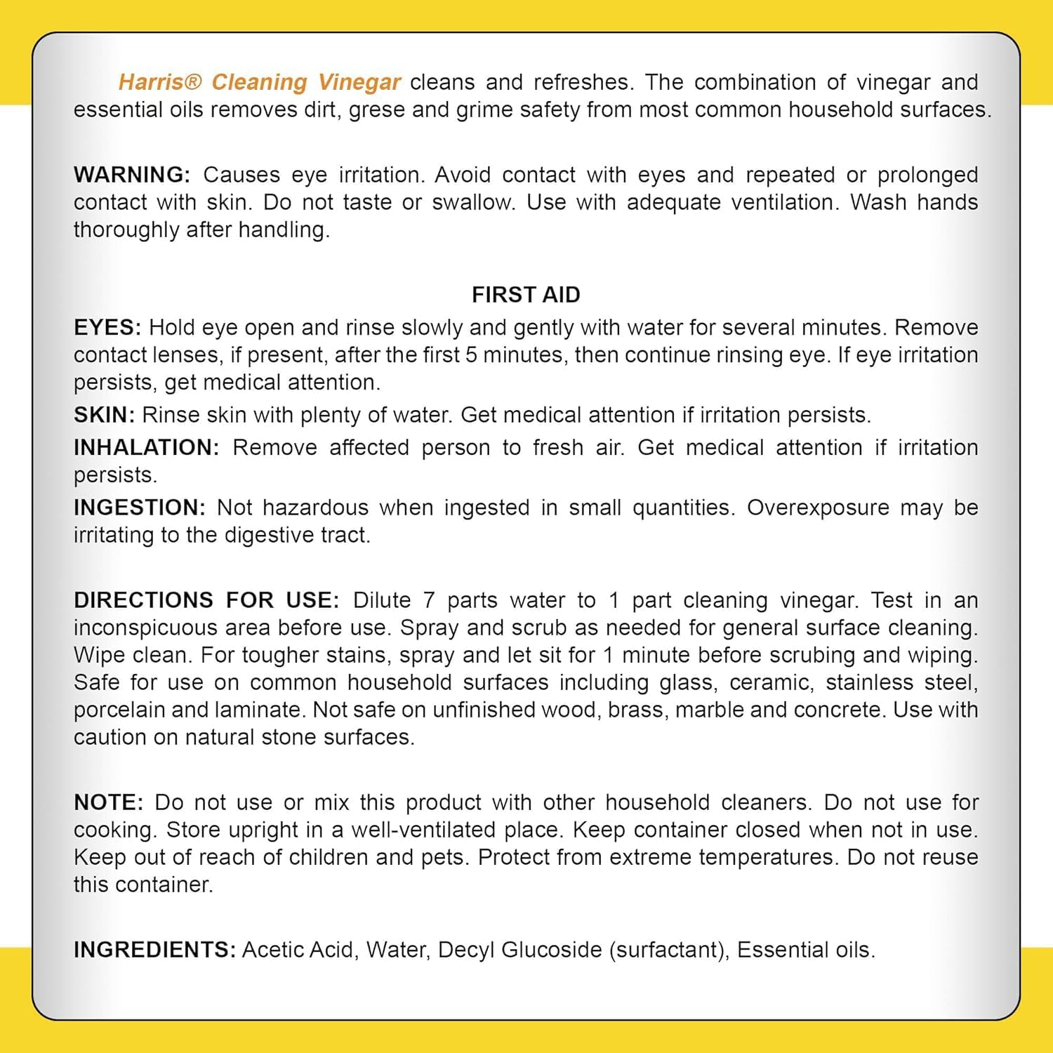 Harris Multi-Purpose White Vinegar Household Surface Cleaner, Orange Scent, 128oz, Easy Pour Funnel Included