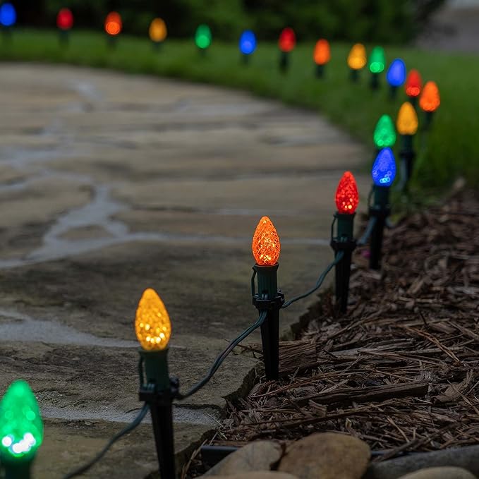 Wintergreen Lighting 25 Pack OptiCore C7 LED Christmas Light Bulbs - Replacement LED Christmas Lights Heavy Duty Premium Outdoor Christmas Lights, E12 Base (Multicolor Faceted)