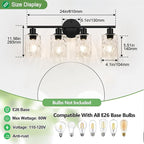 4-Light Bathroom Light Fixtures, Black Modern Vanity Lights with Clear Glass Shade, Bathroom Wall Lamp for Mirror Kitchen Living Room Hallway Cabinet Porch