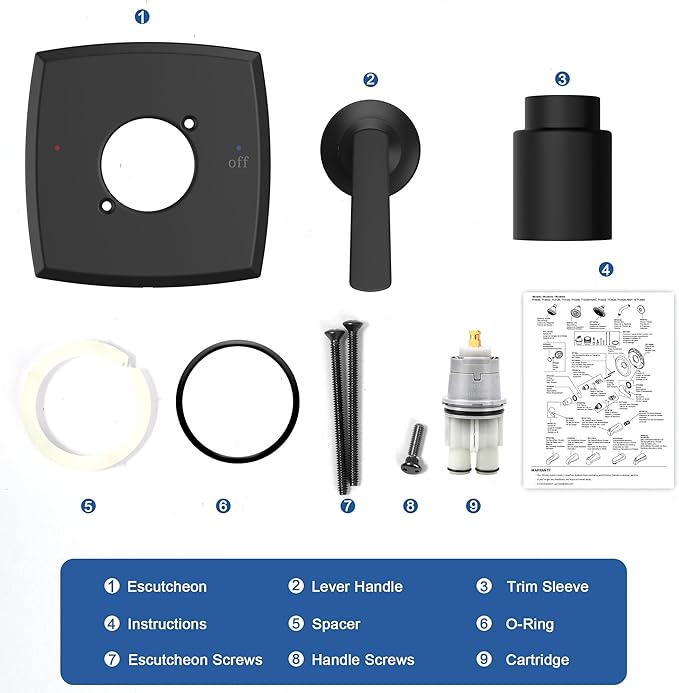 Replacement for D Faucet 14 Series Single-Function Shower Valve Trim Kit, Matte Black Shower Trim Kit Shower Handle T14064-BL(With RP46074 Cartridge)