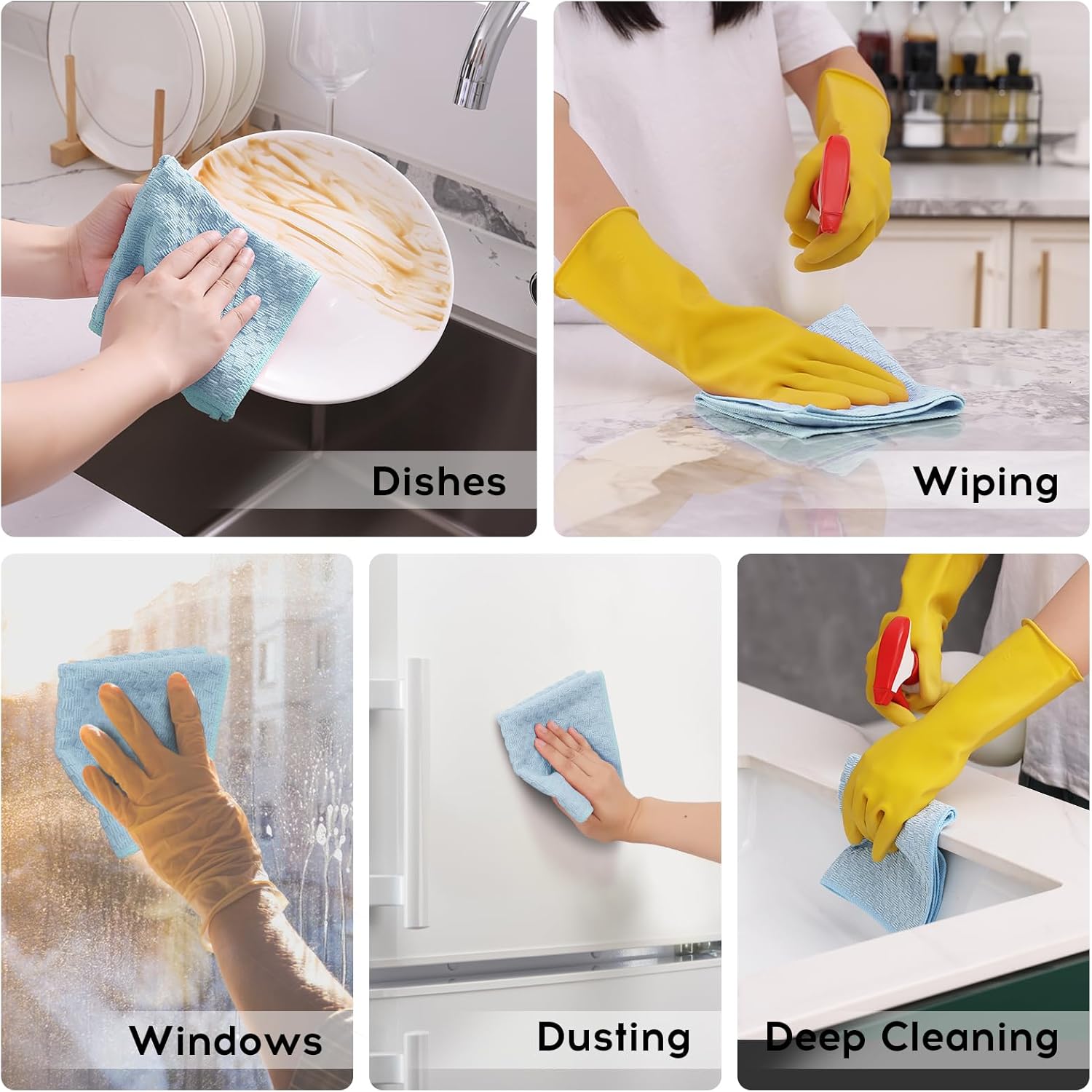 Kitinjoy Microfiber Cleaning Cloth, 12 Pack Soft and No Lint Microfiber Towels Cleaning Supplies, Absorbent Fast Drying Cleaning Rags for Housekeeping, Kitchen, Window, 12 x12 Inches, Light Blue