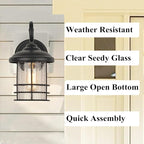 MICSIU Textured Black Exterior Wall Sconce Lantern, 9.8 Inch Outdoor Wall Lighting with E26 Based Socket，Clear Seedy Round Small Outside Lights for House, Entryway, Home, Patio, Garage, Doorway
