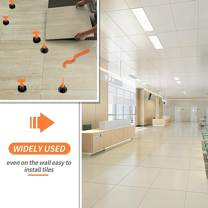 Tile Leveling System Kit 1/16" T Type 200pcs Tile Leveling Reusable + 1000pcs Cross Spacer Tile Installation Tool Kit for Stone Ceramic Stone Installation With 4x Wrenches (1/16" 1204pcs)