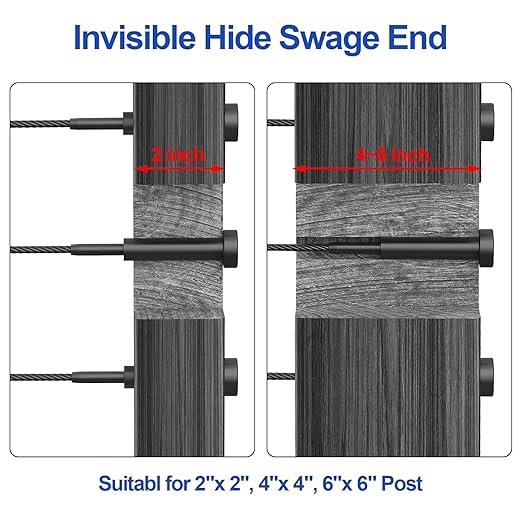 CKE 50 Pairs Black Invisible Cable Railing kit 1/8" Swage Tensioner Hardware and Terminal Hidden T316 Stainless Steel Invisible Receiver and Swage Stud End for 2"x2" 4"x4" Wood/Metal Post Deck Stairs