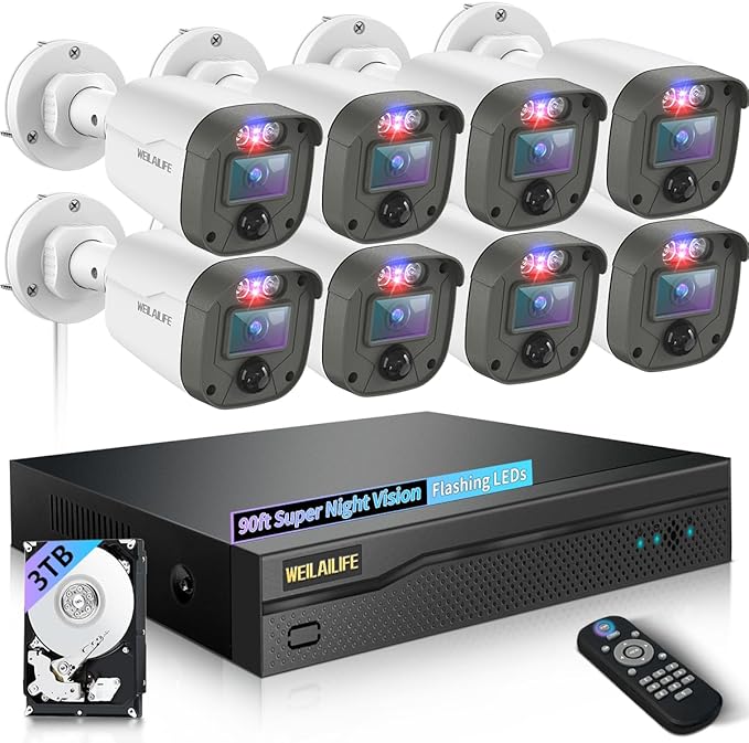 【122° Wide-Angle】 Outdoor Wired Security Camera System, Home Video Surveillance Systems, CCTV Cameras for Home, DVR Surveillance Kits