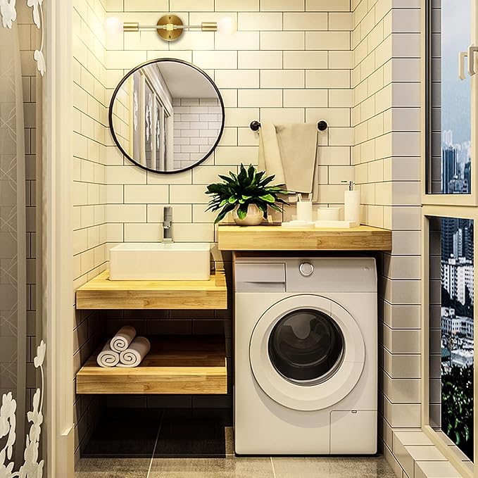 Brushed Brass Wall Sconce 2 Lights Bathroom Vanity Modern Industrial Wall Lamp Wall Mount Lighting Fixture（Gold Color）