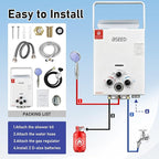 BSEED Propane Water Heater Tankless, 41,000 BTU, 1.58GPM 6L Outdoor Propane Gas Water Heater with Digital Display and Multi-Protection for Camping, RV, Boat, Cabins, White