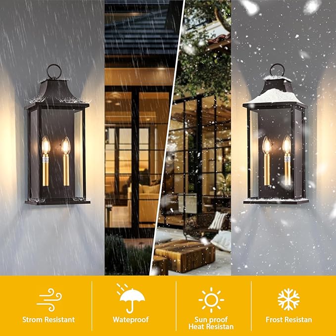 21in Large Dusk to Dawn Outdoor Wall Lights for House, Exterior Lighting Fixtures Dusk to Dawn Outdoor Lighting with Glass, Waterproof Brown Porch Sconces for Porch, Patio, Garage, E12 Base