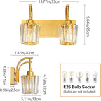 Modern Bathroom Vanity Light, 2-Light Gold Wall Sconce with Crystal Accents, Over Mirror Bathroom Lighting Fixture, 13.77" Long Dimmable Vanity Lamp for Makeup, Easy Installation