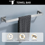 TNOMS Bathroom Towel Bar Set 5 Pieces Brushed Nickel Square Modern Bathroom Hardware Set,Stainless Steel Wall Mounted 23.6-Inch