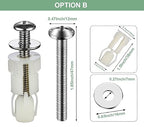 Stainless Universal Toilet Seat Bolts and Nuts Set - 2 Sets With Rubber & Plastic Nuts, Brass Thread Insert for Easy Installation