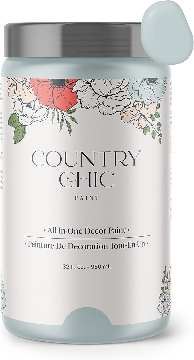 Country Chic All-in-One Chalk Paint for Furniture, Cabinets, Home Decor, Eco-Friendly, Matte Finish, Built-In Primer & Top Coat for Wood, Metal - Belle of the Ball (Light Blue) - Quart 32 oz (950 ml)