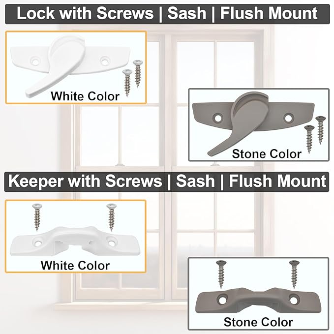 Window Sash Lock & Latch and Keeper Replacement for Andersen 200 Series Narroline and 400 Series Tilt-Wash Double-Hung Windows 1968 to Present (1 Pack, Stone Color)