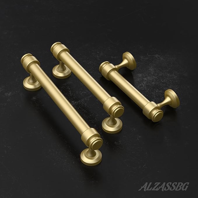 Alzassbg 15 Pack Matt Gold Cabinet Pulls, 5 Inch(128mm) Hole Centers Cabinet Handles Kitchen Hardware Straight Bar for Cabinets and Drawer AL3082MGP