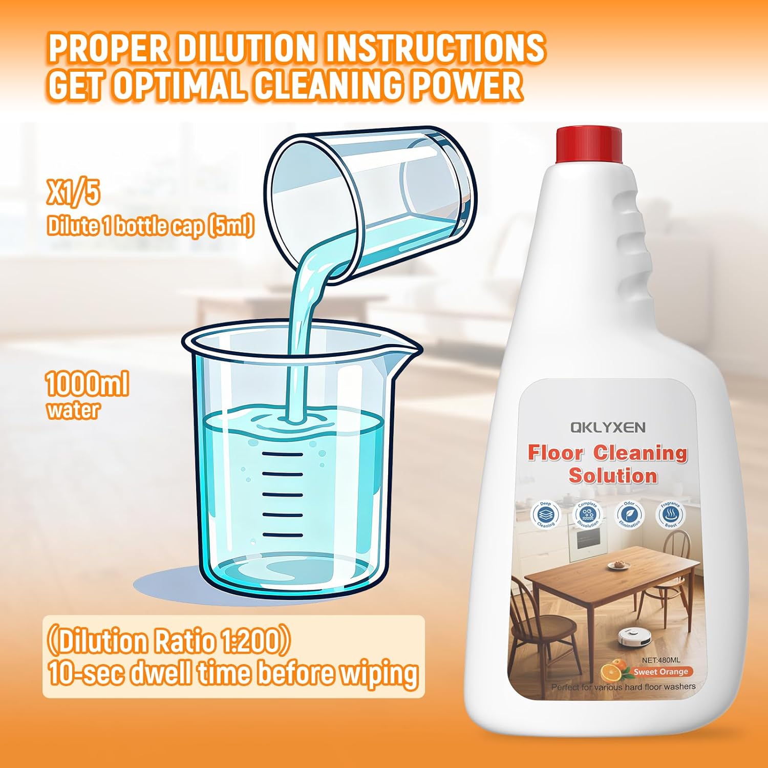 Floor Cleaning Solution Compatible With Roborock Robot Vacuum and Mop Cleaner (Qrevo/Q7/Q10/Saros 10R), Deep Clean For Multiple Hard Floor, Suitable for All Robot Vacuum With Mopping (Orange 2 Bottle)