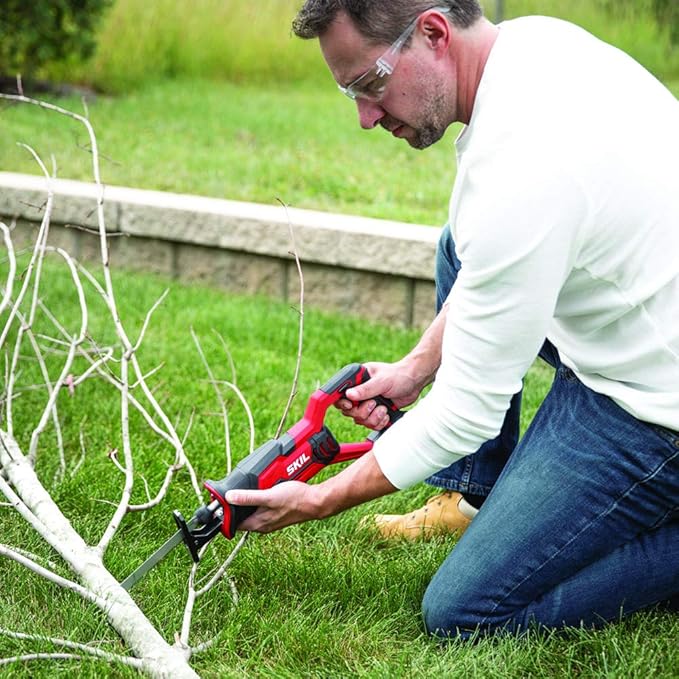 SKIL 4-Tool Kit: 20V Cordless Drill Driver, Impact Driver, Reciprocating Saw and LED Spotlight, Includes Two 2.0Ah Lithium Batteries and One Charger - CB739601, White