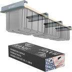 HANDT Overhead Garage Storage Rack, Connectable Heavy Duty Metal Ceiling Rails For Garage Storage Organization Shelving System, Hanging Racks For Tote Containers, Supports Up To 3 Bins, 2 Sets Gray