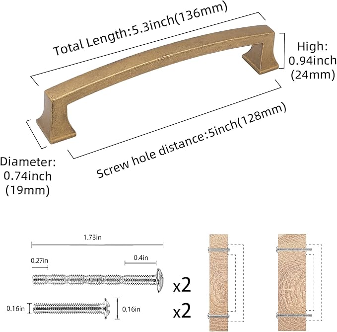 COTYKILEY 10 Pack 5 Inch(128mm) Antique Brass Kitchen Cabinet Handles Cabinet Pulls Vintage Drawer Pulls Aged Gold Bronze Kitchen Cabinet Hardware