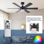 52in Ceiling Fans with Lights RGB Ceiling Fan with Light and Remote/APP Control,Low Profile Ceiling Fans with Lights for Bedroom,Living Room,Kids Room,3CCT Dimmable Modern Ceiling Fan, 8 Speeds,black