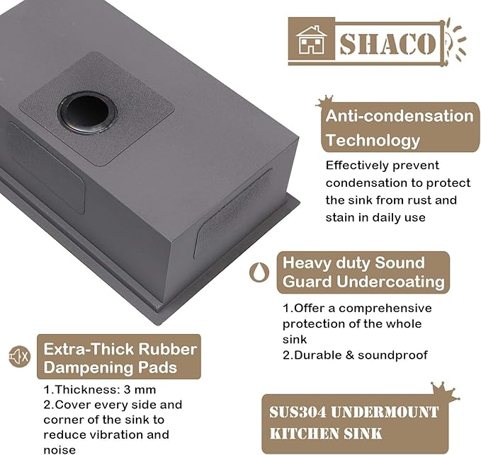 SHACO 33 Inch Black Undermount Kitchen Sink, 33x19 Gunmetal Black Stainless Steel Workstation Single Bowl Basin Wet Prep Undermount Kitchen Sink with Cutting Board