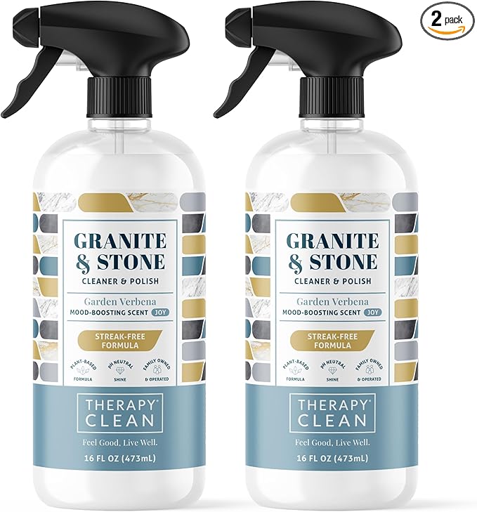Therapy Granite Cleaner & Polish (2 Pack) - Granite Countertop Cleaner for Marble, Soapstone, Quartz, Quartzite, Slate, Limestone, Corian, Laminate, Tile Countertop, Headstone