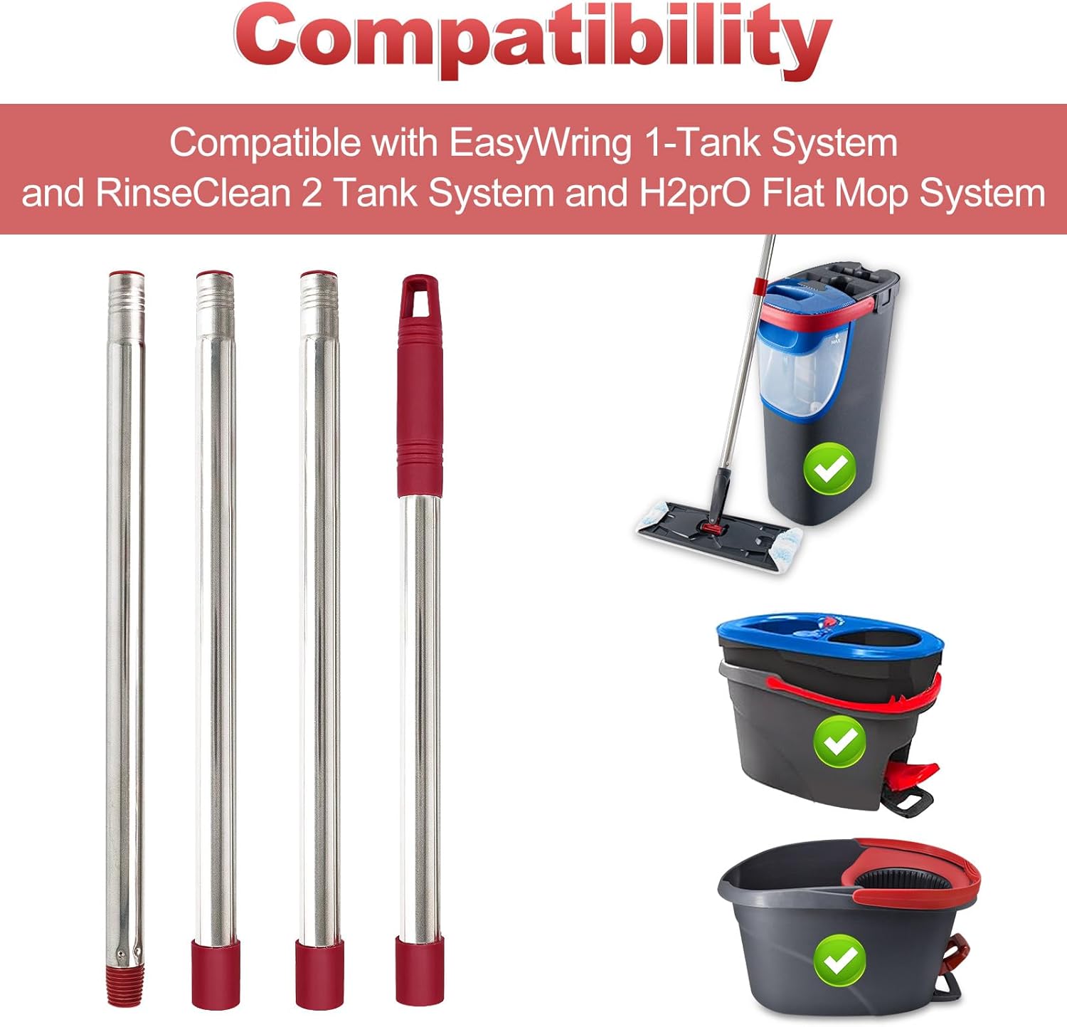 Mop Handle for Ocedar, Mop Handle for O Cedar, Spin Mop Replacement Handle for O Cedar, 4 Section 30" to 58" Mop Handles for Ocedar Spin Mop & H2pro Flat Mop, Mop Stick Mop Pole Handle for Ocedar Mop