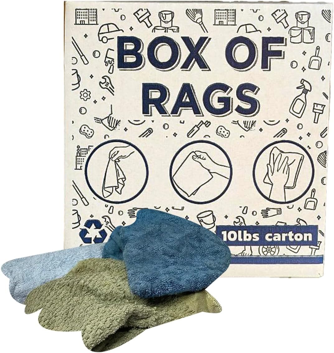 Recycled Color Terry Cloth Rags (10 lbs. Box) - Super Absorbent Cotton Towel Cleaning Rags for Garage, Shop Rags, Industrial Use & Housekeeping - Shop Rags Bulk