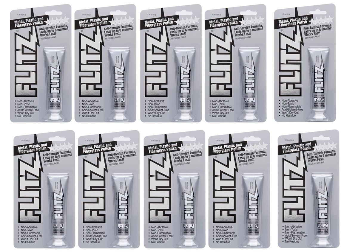 Flitz Multi-Purpose Metal Polish Paste - 1.76oz Tube of USA-Made Chrome Polish - Works on Stainless Steel, Aluminum, Plastic, Jewelry and Cars - Non-Abrasive Cleaner & Rust Remover (10 Pack)