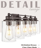 Bathroom Light Fixtures, HWH 5-Light Vanity Lights Over Mirror, 37-inch Farmhouse Wall Light, Oil-Rubbed Bronze Finish, 5HLT63B-5W ORB