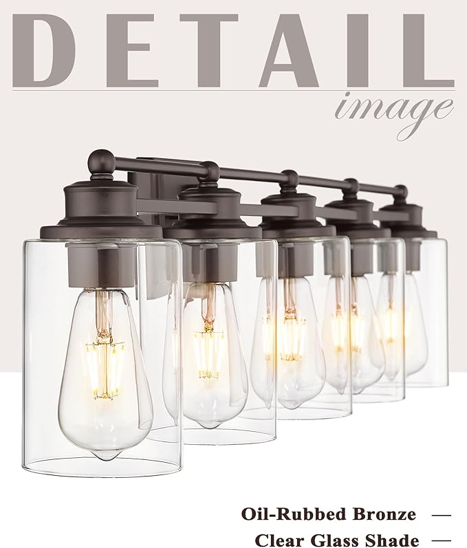 Bathroom Light Fixtures, HWH 5-Light Vanity Lights Over Mirror, 37-inch Farmhouse Wall Light, Oil-Rubbed Bronze Finish, 5HLT63B-5W ORB