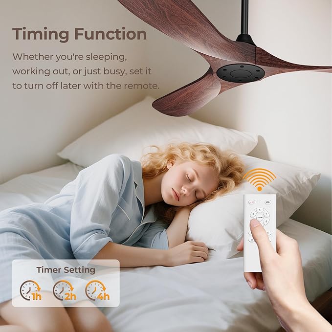 52 Inch Ceiling Fan Without Lights, Walnut Finish | Outdoor Ceiling Fan with Remote, 6-Speed Adjustable Reversible DC Motor for Patio & Living Room
