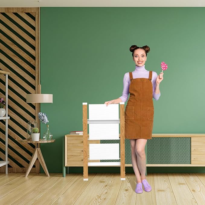 3 Step Ladder, Portable Step Ladder Folding, Lightweight Step Ladder with Anti-Slip Pedal, Aluminum Indoor and Closet, Kitchen, 330lbs - White & Wood Grain